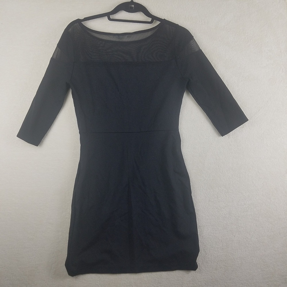 BB Dakota Womens Black Sheer Mesh Yoke 3/4 Sleeve Mini Dress Size M LBD Cocktail